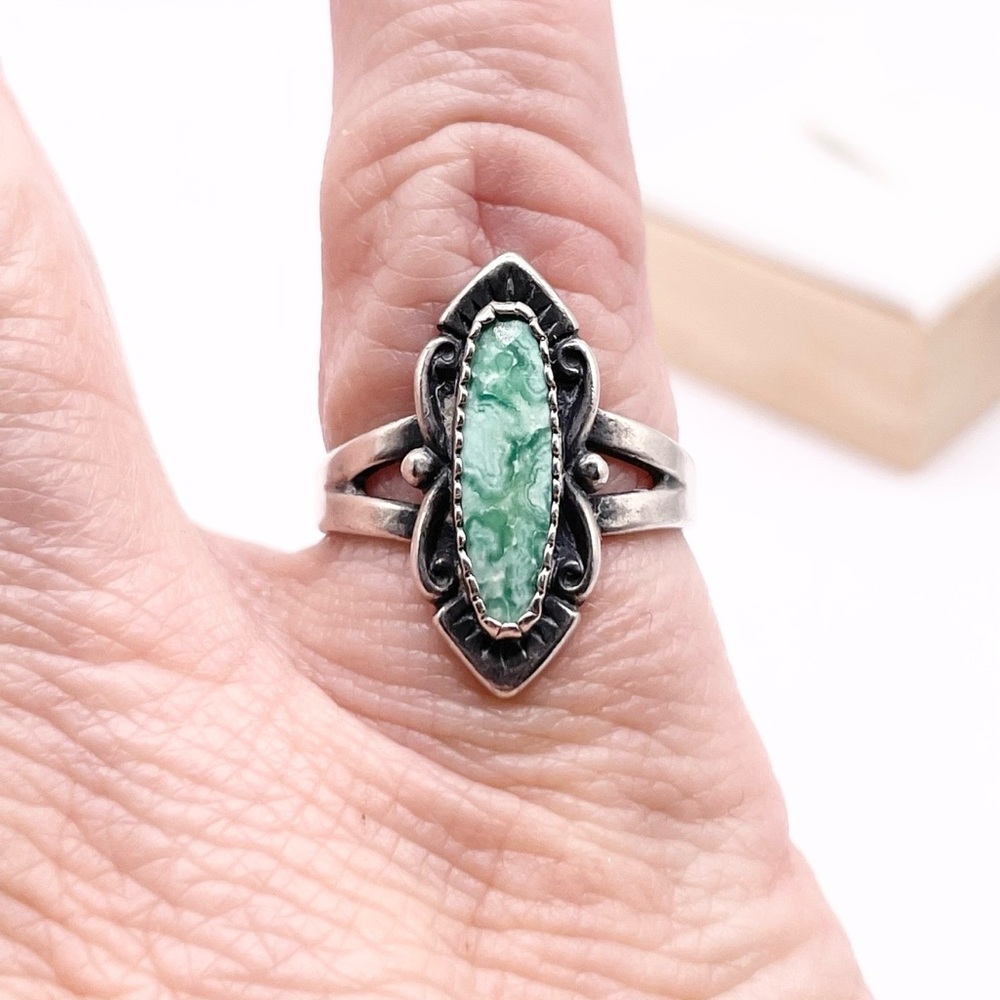 Size 6 Green Stone Bell Trading post 925 sterling silver Ring - Picture 6 of 8